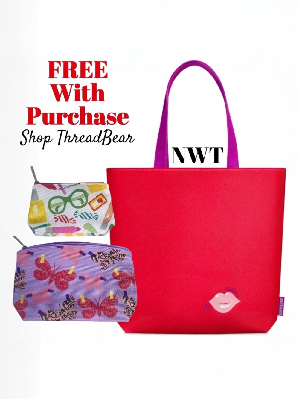 ✶FREE✶ [Clinique] Red Travel Makeup Set X3 NWT Cosmetic Bag Bundle = Gifts!